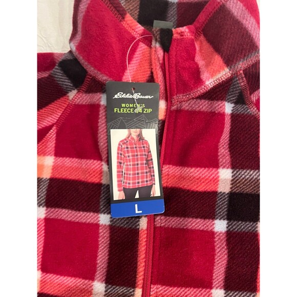 Eddie Bauer womens NWT large fleece pullover 1/4 zip up red plaid - Picture 2 of 10